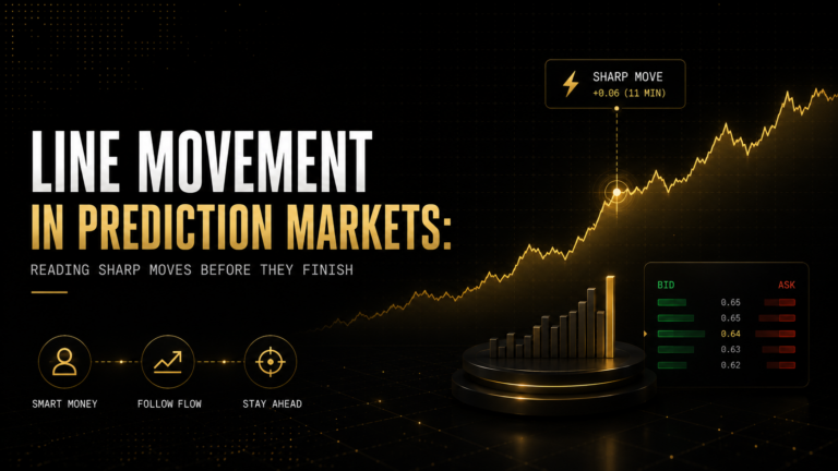 Line movement analysis in prediction markets showing sharp steam moves versus public consensus drift on Polymarket with timing workflow