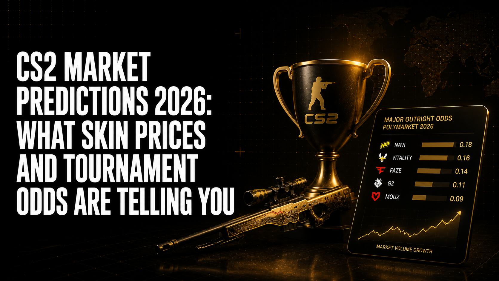 CS2 market predictions 2026 showing skin price range-bound forecast versus prediction market volume growth tournament calendar impact and where both market signals converge
