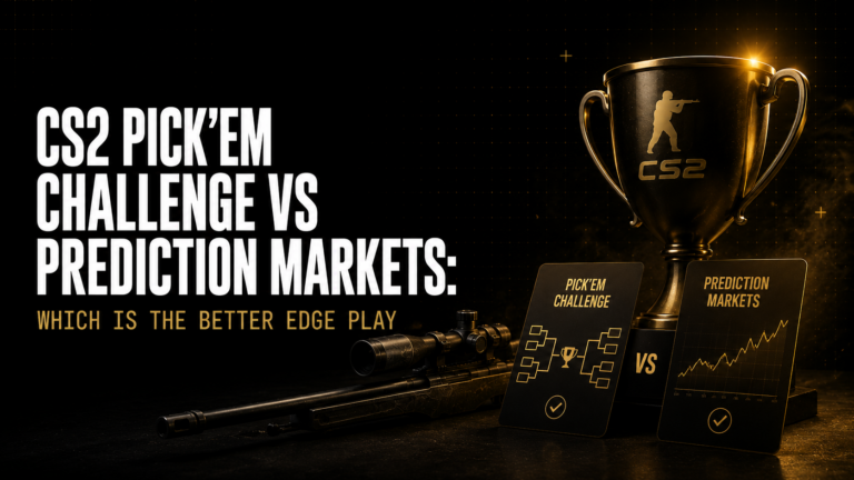 CS2 pickems vs prediction markets comparison showing structural differences position sizing exit flexibility payout ceiling and how pick'em research feeds directly into prediction market positions