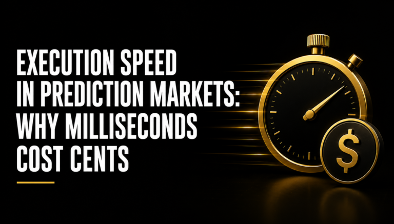 Order execution speed trading in prediction markets showing three latency layers, WebSocket versus REST comparison, and dollar cost of timing delays on event-driven Polymarket trades