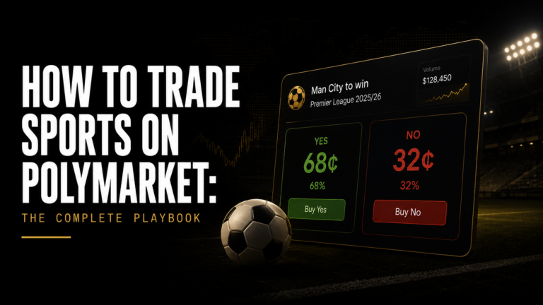 How to trade sports on Polymarket complete playbook showing five signal categories team sheet window pre-match research workflow and how DG3 Edge Finder and Sharps tab surface edge before kickoff