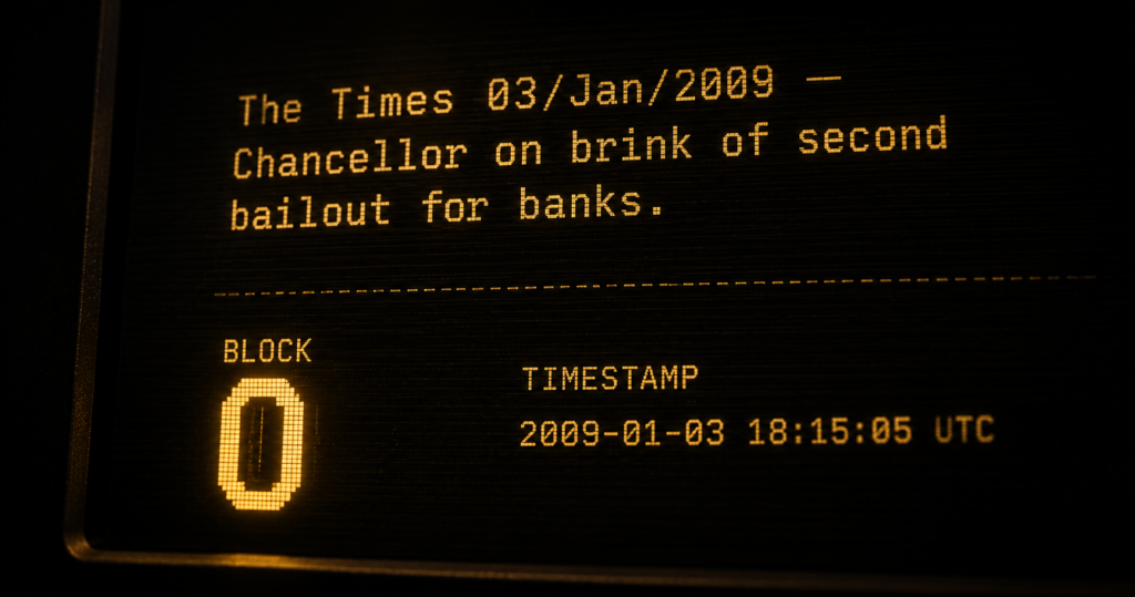Bitcoin Genesis Block Day January 3 crypto holiday marking the start of the Bitcoin network in 2009 with Satoshi Nakamoto coinbase message