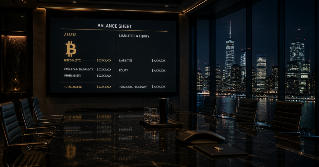 Bitcoin corporate treasury reserve adoption timeline 2020 to 2026 showing MicroStrategy through Trump Media institutional Bitcoin holdings as balance sheet asset
