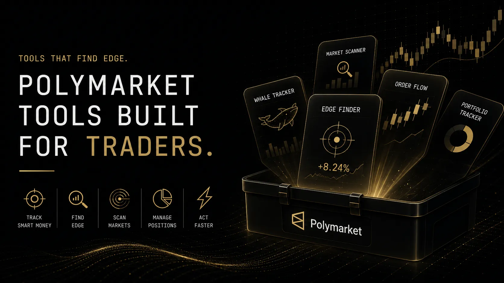 Best Polymarket tools 2026 guide covering whale trackers ranked by accuracy not size, edge detection fair value tools, market scanners, and how DG3 consolidates intelligence order flow and edge detection into one terminal