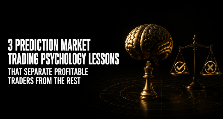 Three prediction market trading psychology lessons showing Priya discovering the EV problem behind her win rate Ryan managing tilt through a losing run and Luca reading reverse line movement against 74 percent public backing