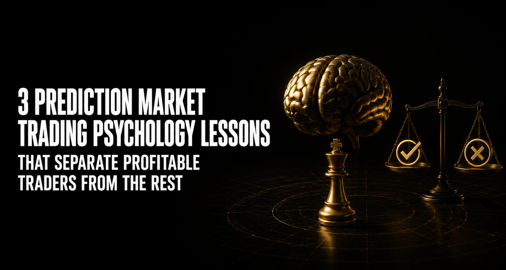 Three prediction market trading psychology lessons showing Priya discovering the EV problem behind her win rate Ryan managing tilt through a losing run and Luca reading reverse line movement against 74 percent public backing