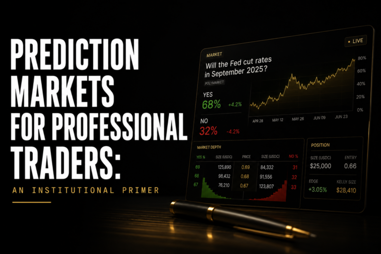 Professional prediction market trading setup showing institutional infrastructure requirements for serious traders on Polymarket
