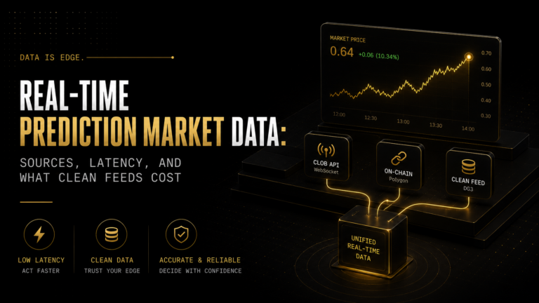 Prediction market data sources comparison: Polymarket CLOB API, Gamma API, Polygon blockchain, and DG3 Terminal