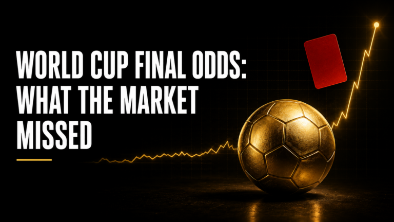 World cup final odds chart overlaid on a packed night match atmosphere