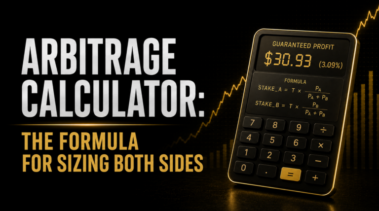 Arbitrage calculator showing proportional stake sizing across two prediction market venues