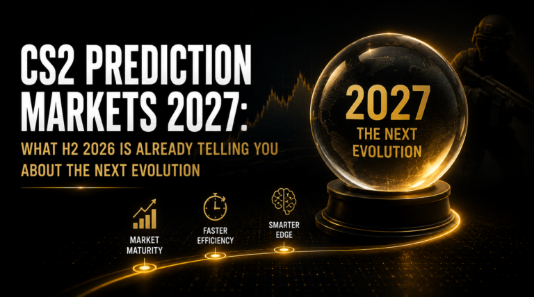 CS2 prediction markets 2027 edge durability matrix showing bracket outright analytics most durable T2 map pool model durable with maintenance stand-in window compressing T1 brand premium compressed and unfiltered HLTV approach near zero by 2027