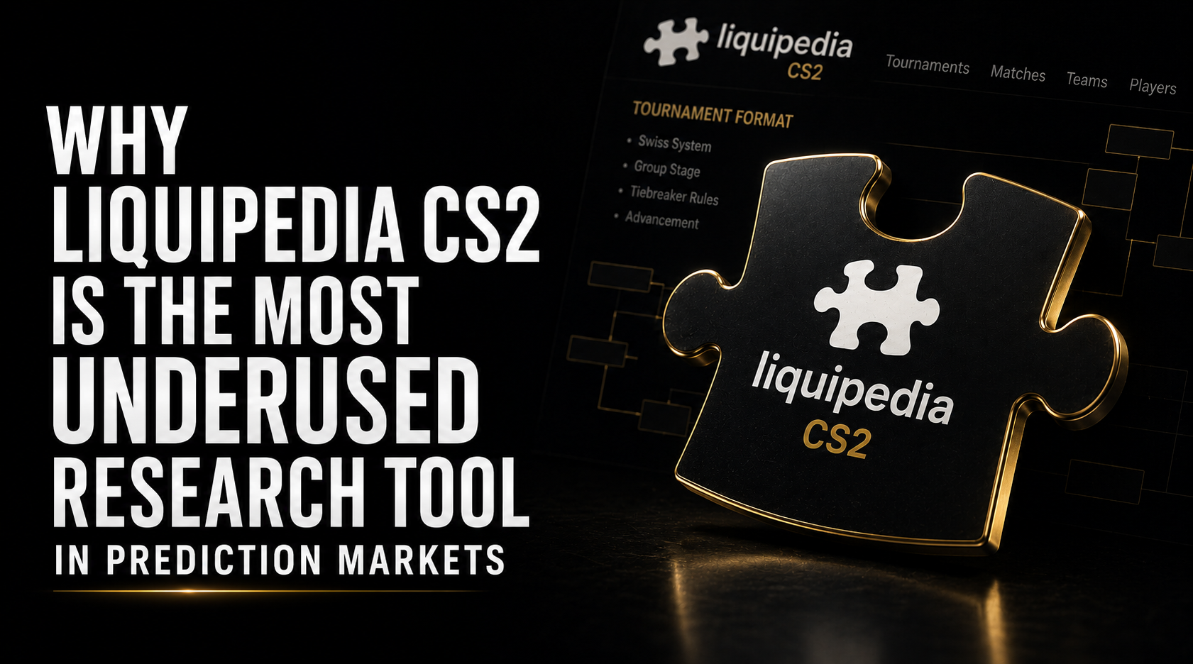 Liquipedia CS2 tournament page showing event bracket Swiss group stage format tiebreaker rules documentation and confirmed team rosters for a CS2 major used for prediction market outright probability research