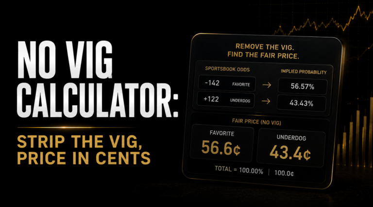 No vig calculator worksheet converting a two way sportsbook line into a fair price in cents